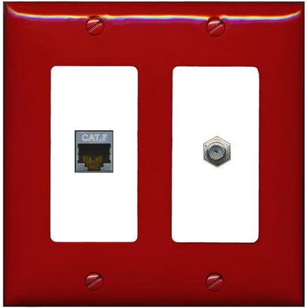 RiteAV Coax and Cat7 Wall Plate - 2 Gang [Red/White]