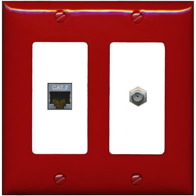 RiteAV Coax and Cat7 Wall Plate - 2 Gang [Red/White]