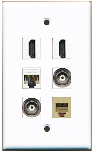 RiteAV - 2 HDMI 1 Port Phone RJ11 RJ12 Beige 2 Port BNC 1 Port Cat5e Ethernet White Wall Plate