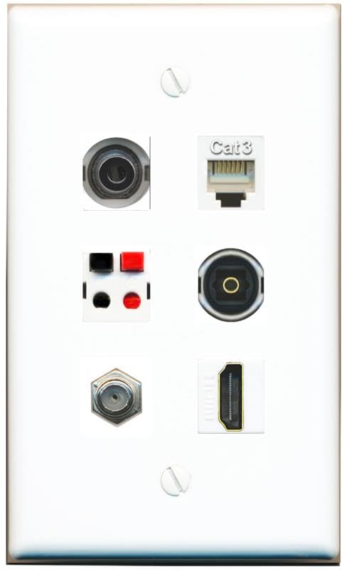 RiteAV 3.5mm COAX HDMI PHONE SPEAKER TOSLINK Flat/Solid Wall Plate [White]