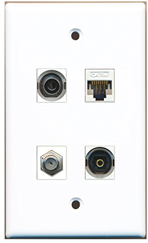 RiteAV - 1 Port Coax Cable TV- F-Type 1 Port Toslink 1 Port 3.5mm 1 Port Cat5e Ethernet White Wall Plate