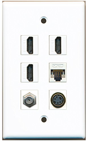 RiteAV - 3 HDMI 1 Port Coax Cable TV- F-Type 1 Port S-Video 1 Port Cat5e Ethernet White Wall Plate