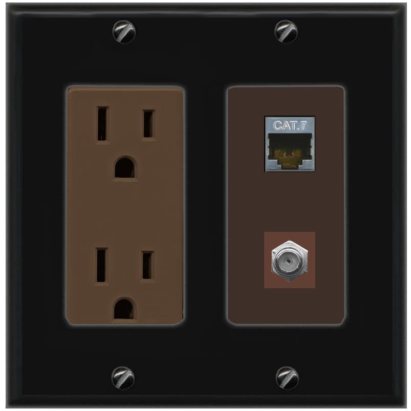 RiteAV Coax and Cat7 Wall Plate - Outlet [Black/Brown]