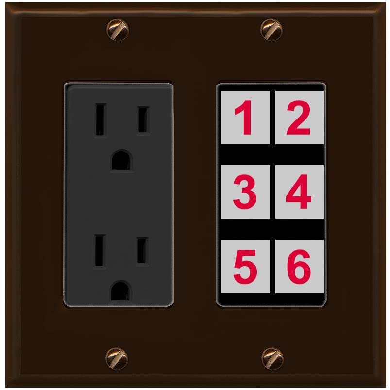 RiteAV 6 Port Custom Wall Plate - Outlet [Brown/Black]