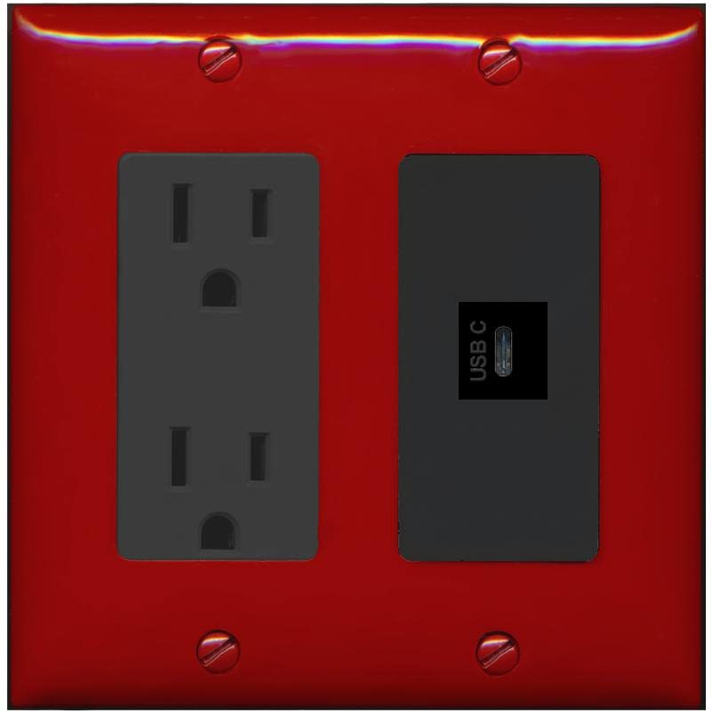 RiteAV USBC Wall Plate - Outlet [Red/Black]