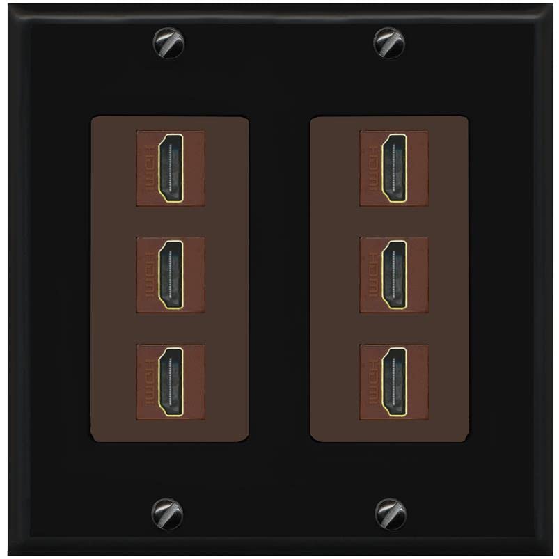 RiteAV HDMI Wall Plate 6 Port - 2 Gang [Black/Brown]