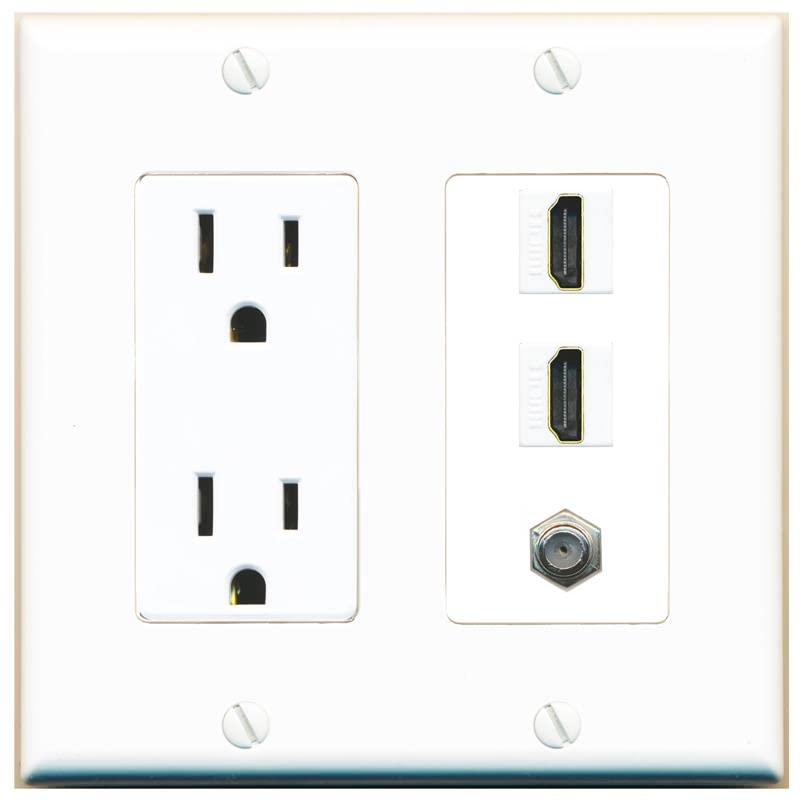 COAX 2 HDMI Wall Plate-Outlet White