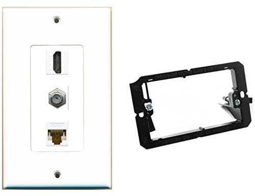 RiteAV - Mounting Bracket and 1 Gang Decorative HDMI Coax Cat6 Wall Plate White