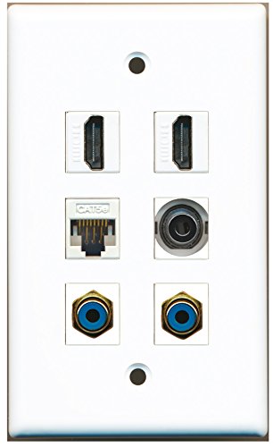 RiteAV - 2 HDMI 2 Port RCA Blue 1 Port 3.5mm 1 Port Cat5e Ethernet White Wall Plate