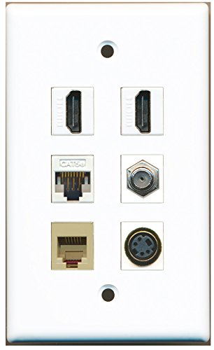 RiteAV - 2 HDMI 1 Port Coax Cable TV- F-Type 1 Port Phone RJ11 RJ12 Beige 1 Port S-Video 1 Port Cat5e Ethernet White Wall Plate