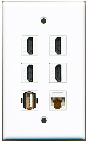 RiteAV - 4 HDMI 1 Port USB A-A 1 Port Cat6 Ethernet White Wall Plate