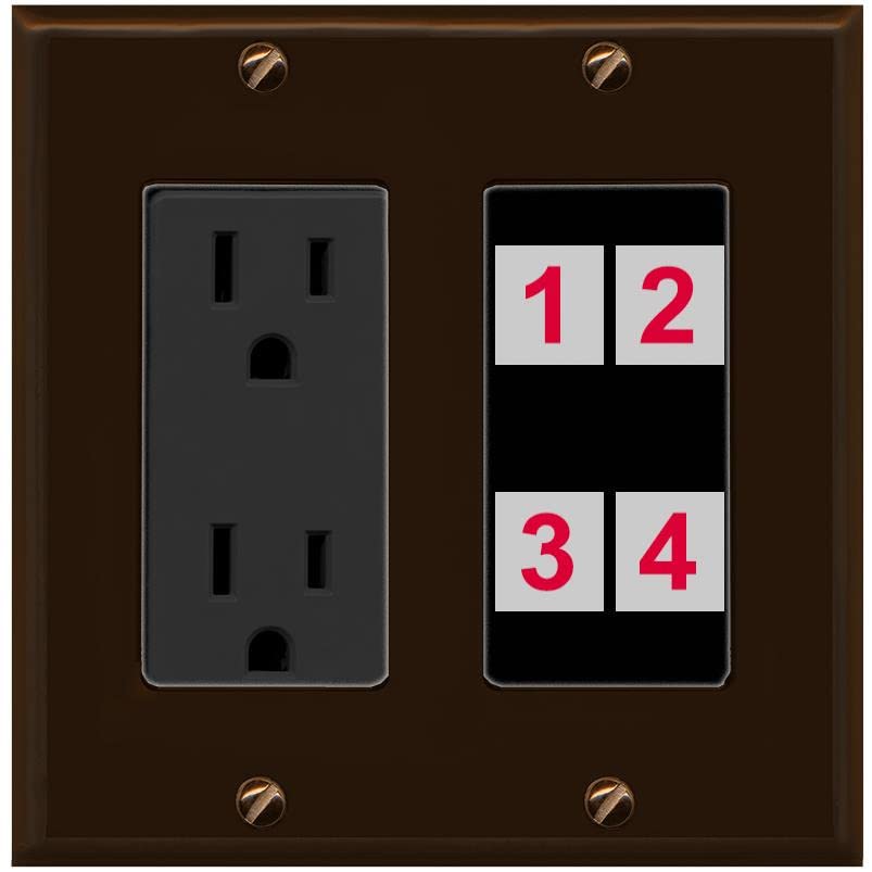 RiteAV Custom 4 Port Custom Wall Plate - Outlet [Brown/Black]