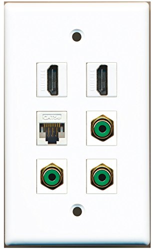 RiteAV - 2 HDMI 3 Port RCA Green 1 Port Cat5e Ethernet White Wall Plate