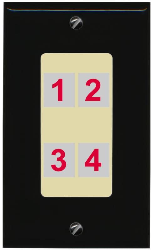 RiteAV Custom 4 Port Custom Wall Plate - 1 Gang [Black/Ivory]