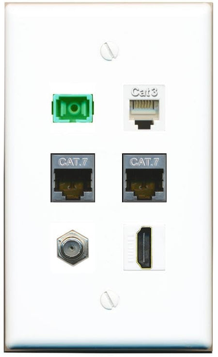 RiteAV 2 CAT7 Coax HDMI Phone SC-APC-SX Flat/Solid Wall Plate [White]