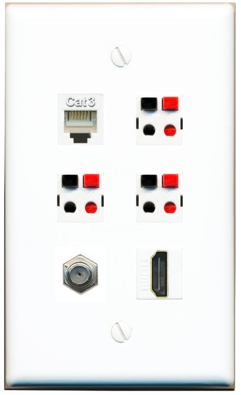 RiteAV COAX HDMI PHONE 3 SPEAKER Flat/Solid Wall Plate [White]