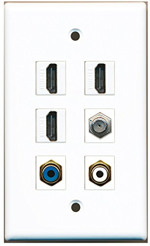 RiteAV - 3 HDMI 1 Port RCA White 1 Port RCA Blue 1 Port Coax Cable TV- F-Type Wall Plate
