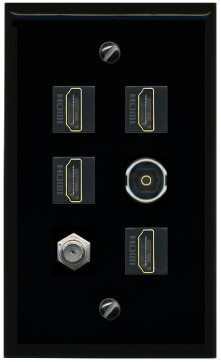 RiteAV COAX 4 HDMI TOSLINK Flat/Solid Wall Plate [Black]