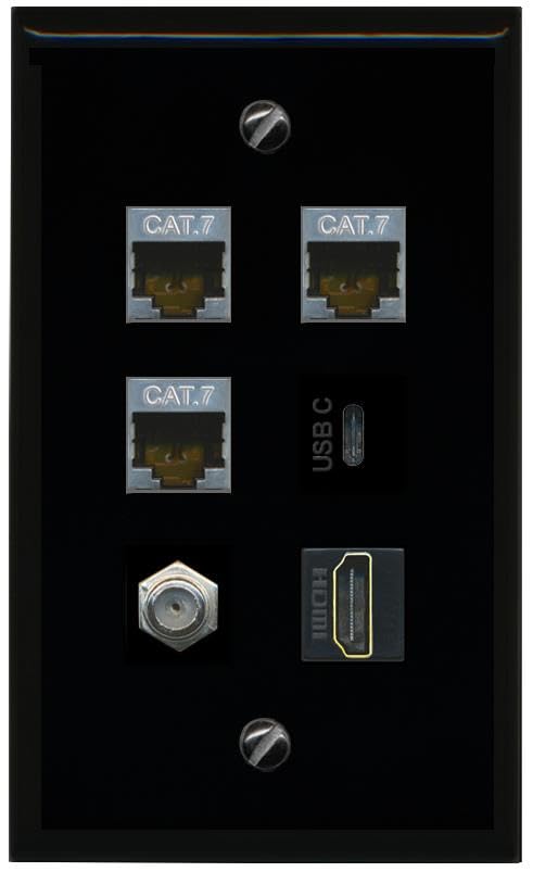 RiteAV 3 CAT7 COAX HDMI USBC Flat/Solid Wall Plate [Black]