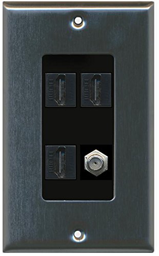 RiteAV - (1 Gang Decorative 3 Hdmi Black Coax Black Wall Plate Stainless (Black Insert)