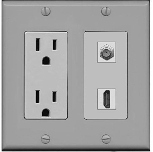 RiteAV - 15 Amp Power Outlet and 1 Port HDMI Coax Cable TV- F-Type Decorative Wall Plate - Gray