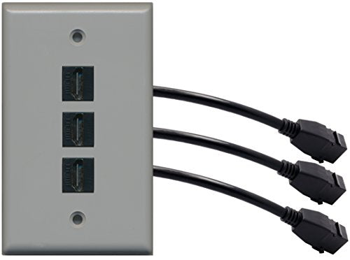 RiteAV (1 Gang Flat 3 HDMI Black Wall Plate w/Pigtail Extension Cable Gray