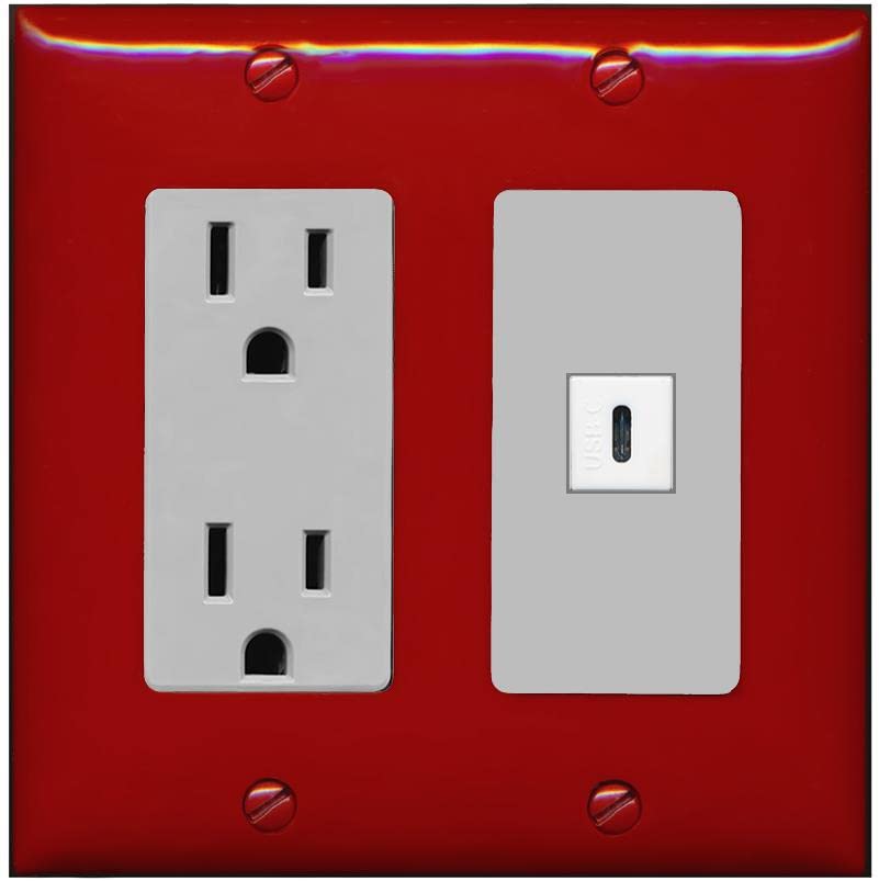 RiteAV USBC Wall Plate - Outlet [Red/Gray]