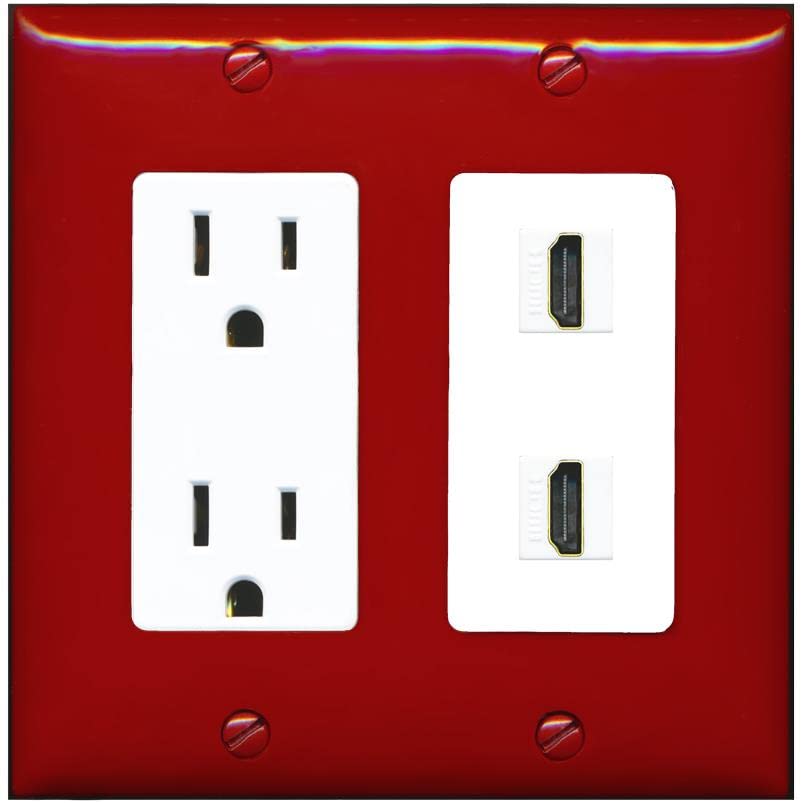 RiteAV HDMI Wall Plate 2 Port - Outlet [Red/White]