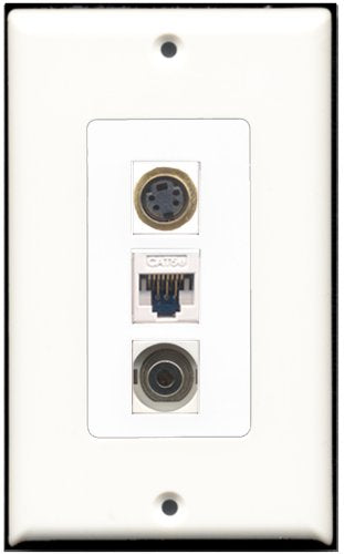 RiteAV 1 Port S-Video 1 3.5mm 1 Cat5e Ethernet White Wall Plate OVERSIZED
