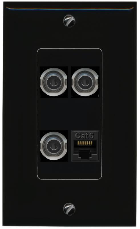 RiteAV 3 3.5mm CAT6 Wall Plate Decorative [Black]