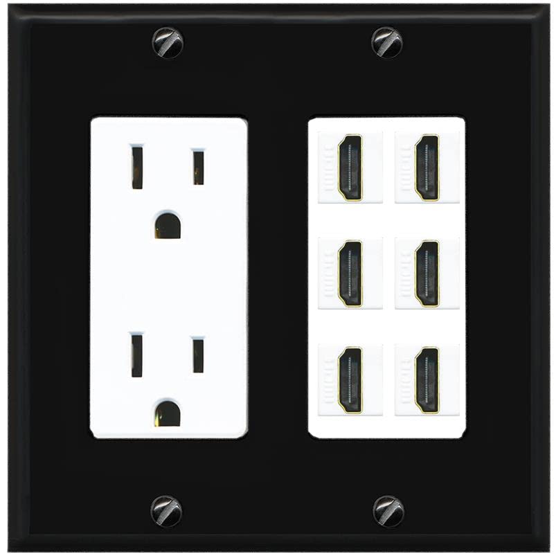 RiteAV HDMI Wall Plate 6 Port - Outlet [Black/White]