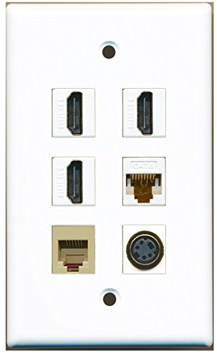 RiteAV - 3 HDMI 1 Port Phone RJ11 RJ12 Beige 1 Port S-Video 1 Port Cat6 Ethernet White Wall Plate