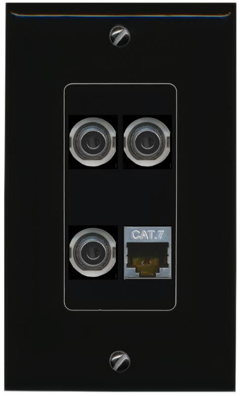RiteAV 3 3.5mm CAT7 Wall Plate Decorative [Black]