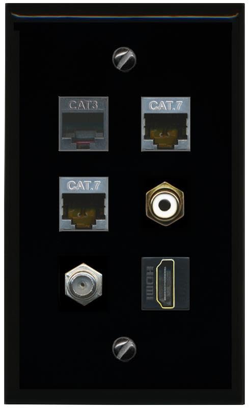 RiteAV 2 CAT7 Coax HDMI Phone RCA White Flat/Solid Wall Plate [Black]