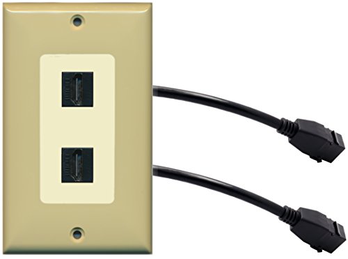 RiteAV (1 Gang Decorative 2 HDMI Black Wall Plate w/Pigtail Extension Cable Ivory (Lt. Almond Insert)
