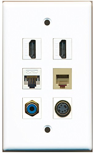 RiteAV - 2 HDMI 1 Port RCA Blue 1 Port Phone RJ11 RJ12 Beige 1 Port S-Video 1 Port Cat5e Ethernet White Wall Plate