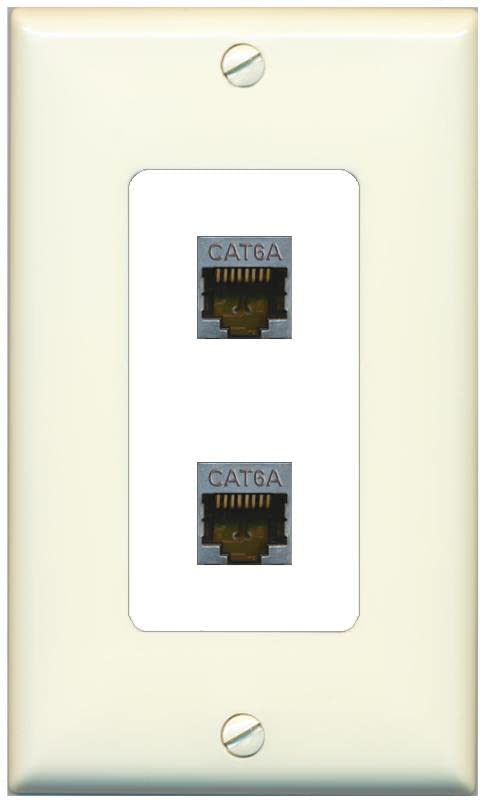 RiteAV 2 Port Cat6A Wall Plate - 1 Gang [Light-Almond/White]