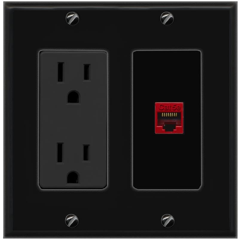 RiteAV CAT5E-RED Wall Plate with Power Outlet [Black]