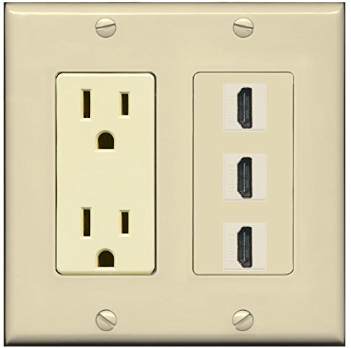 RiteAV - (2 Gang Decorative 15A Power Outlet 3 HDMI Ivory Wall Plate Ivory