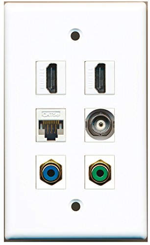 RiteAV - 2 HDMI 1 Port RCA Green 1 Port RCA Blue 1 Port BNC 1 Port Cat5e Ethernet White Wall Plate