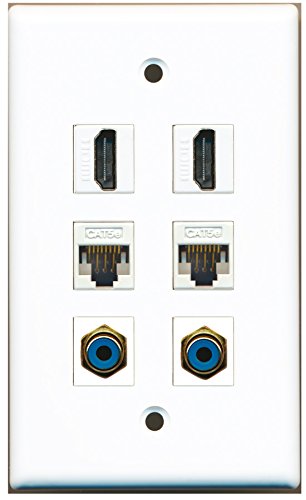 RiteAV - 2 HDMI 2 Port RCA Blue 2 Port Cat5e Ethernet White Wall Plate