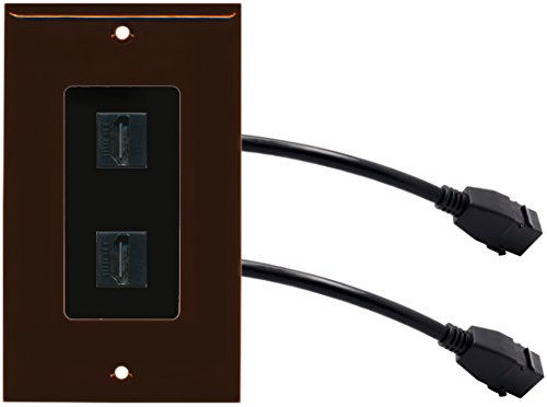 RiteAV (1 Gang Decorative 2 HDMI Black Wall Plate w/Pigtail Extension Cable Brown (Black Insert)