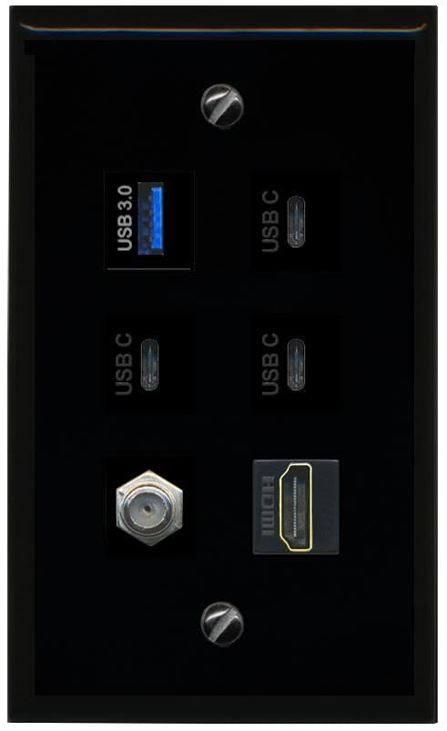 RiteAV COAX HDMI USB 3 3 USBC Flat/Solid Wall Plate [Black]
