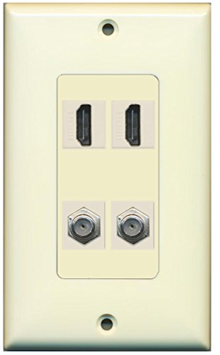 RiteAV - 2 Port HDMI 2 Port Coax Cable TV- F-Type Decorative Wall Plate - Light Almond