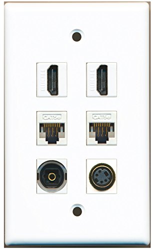 RiteAV - 2 HDMI 1 Port S-Video 1 Port Toslink 2 Port Cat5e Ethernet White Wall Plate