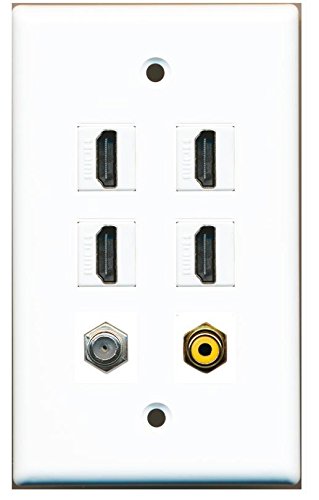 RiteAV - 4 HDMI and 1 - Coax Cable TV and 1 RCA Yellow Port Wall Plate White