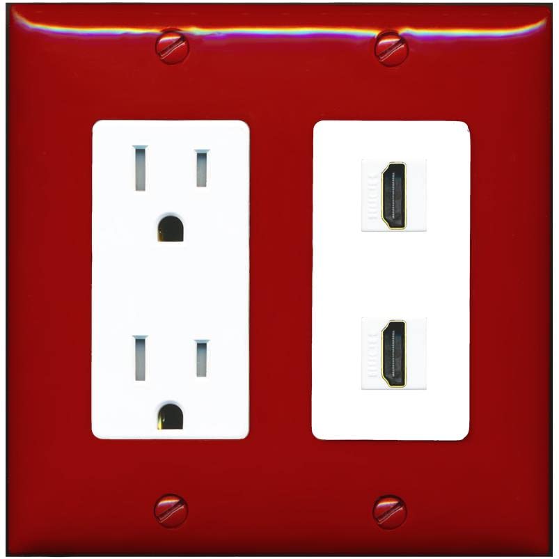 RiteAV HDMI Wall Plate 2 Port - Tamper-Resistant [Red/White]