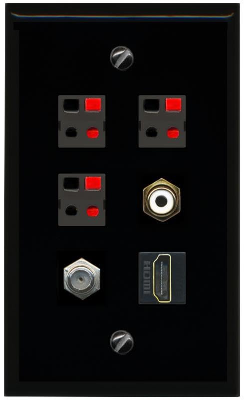 RiteAV COAX HDMI RCA WHITE 3 SPEAKER Flat/Solid Wall Plate [Black]