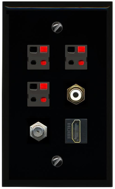 RiteAV COAX HDMI RCA WHITE 3 SPEAKER Flat/Solid Wall Plate [Black]