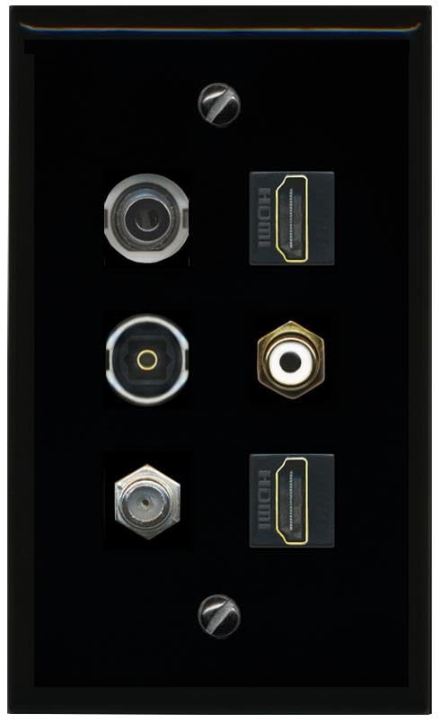 RiteAV 3.5mm Coax 2 HDMI RCA White TOSLINK Flat/Solid Wall Plate [Black]